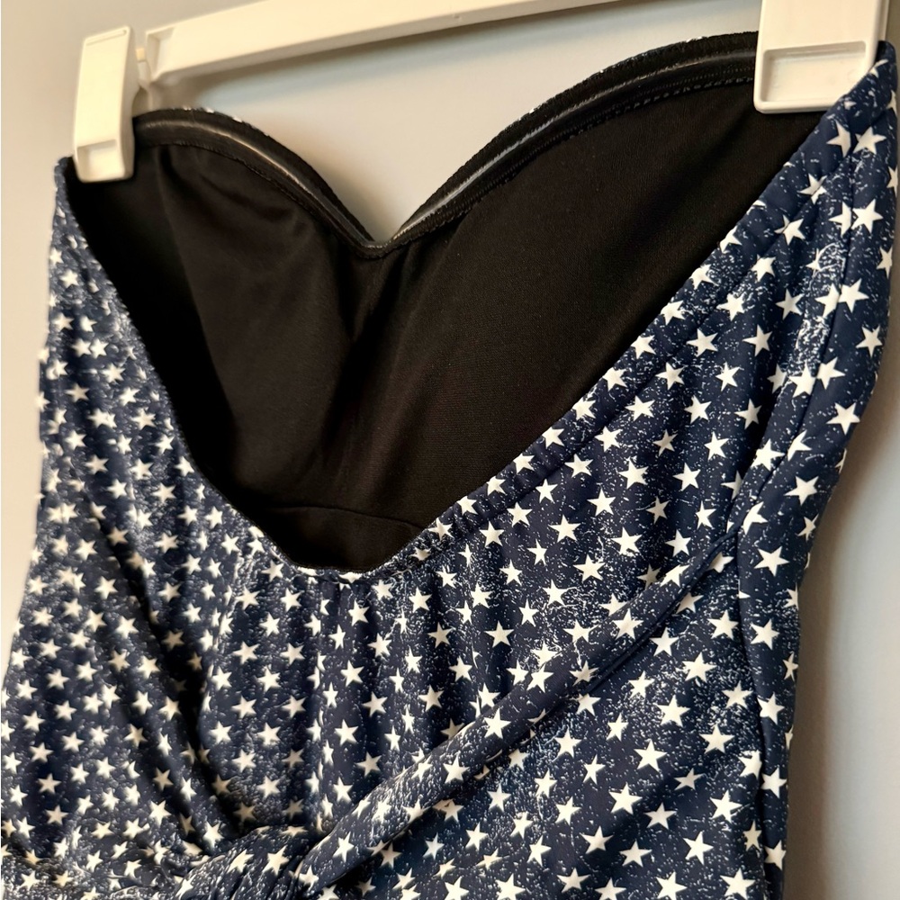 WeWoreWhat One Piece Distressed Navy Star Print Strapless Swim Suit Americana - Picture 11 of 15